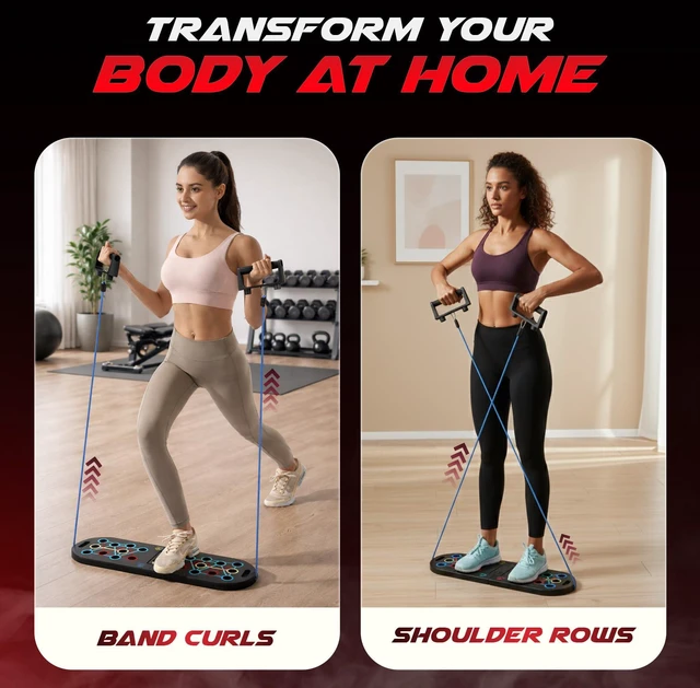 Alt view image 3 of 7 - Plank Board & Push Up Board 22-in-1 with Resistance Bands Core Trainer with Foam Elbow Pads, Foldable Home Gym Equipment for Men & Women
