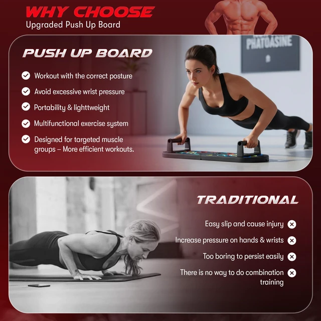 Alt view image 4 of 7 - Plank Board & Push Up Board 22-in-1 with Resistance Bands Core Trainer with Foam Elbow Pads, Foldable Home Gym Equipment for Men & Women