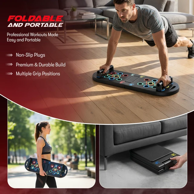 Alt view image 5 of 7 - Plank Board & Push Up Board 22-in-1 with Resistance Bands Core Trainer with Foam Elbow Pads, Foldable Home Gym Equipment for Men & Women