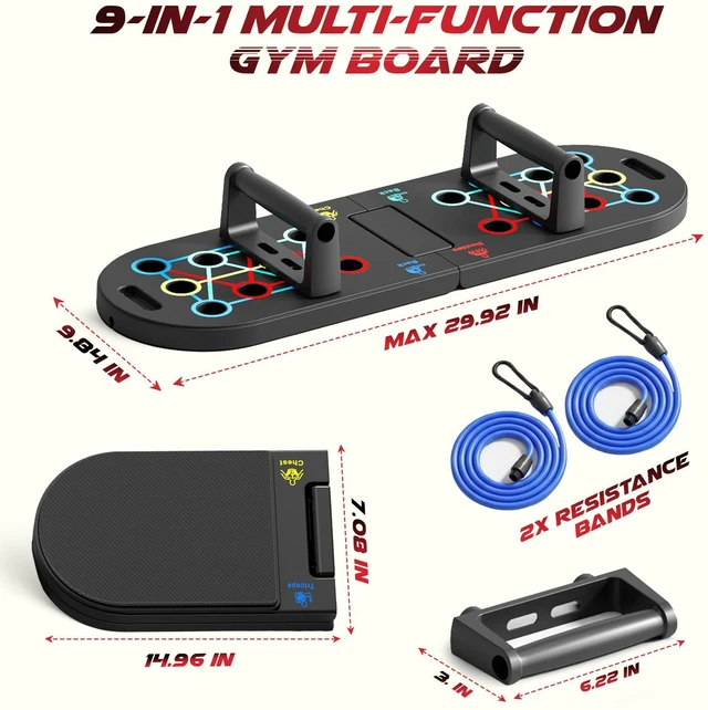 Alt view image 6 of 7 - Plank Board & Push Up Board 22-in-1 with Resistance Bands Core Trainer with Foam Elbow Pads, Foldable Home Gym Equipment for Men & Women
