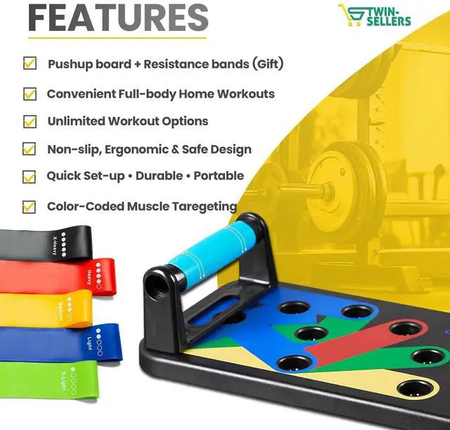 Alt view image 4 of 7 - Push Up Board for Men 20 in 1 Detachable Fitness Board with 5 Resistance Bands, Adjustable Pushup Handles, Perfect Push Up Bars for Home Gym Workout Equipment Training