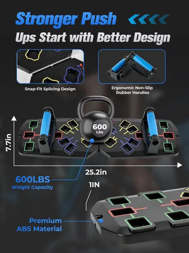 Alt view image 3 of 5 - Push Up Board 20-In-1 Workout Equipment, Pushup Board with Handles, Puzzle-Style Snap Design with Square Slots, Home Gym Fitness Equipment for Chest, Shoulders, Back & Triceps, Men and Women