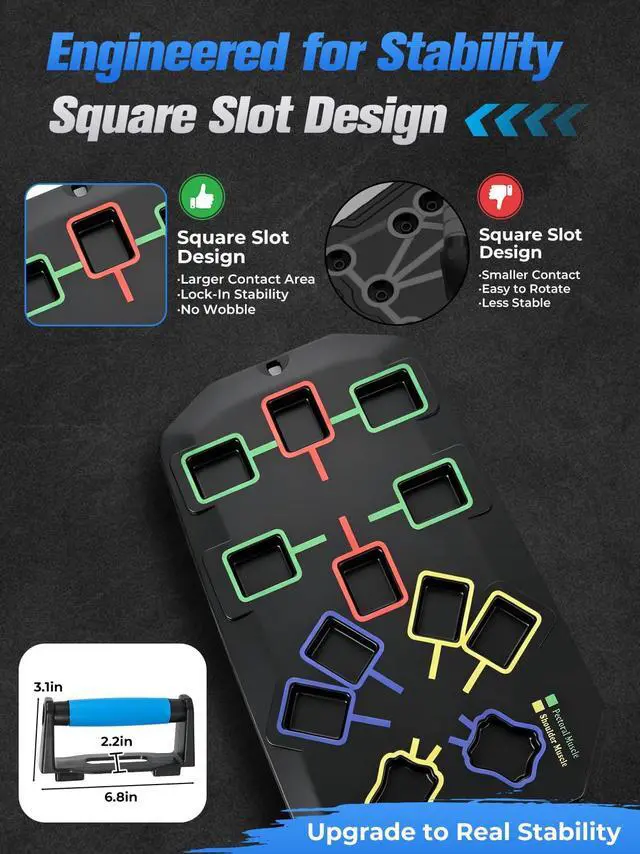 Alt view image 5 of 5 - Push Up Board 20-In-1 Workout Equipment, Pushup Board with Handles, Puzzle-Style Snap Design with Square Slots, Home Gym Fitness Equipment for Chest, Shoulders, Back & Triceps, Men and Women