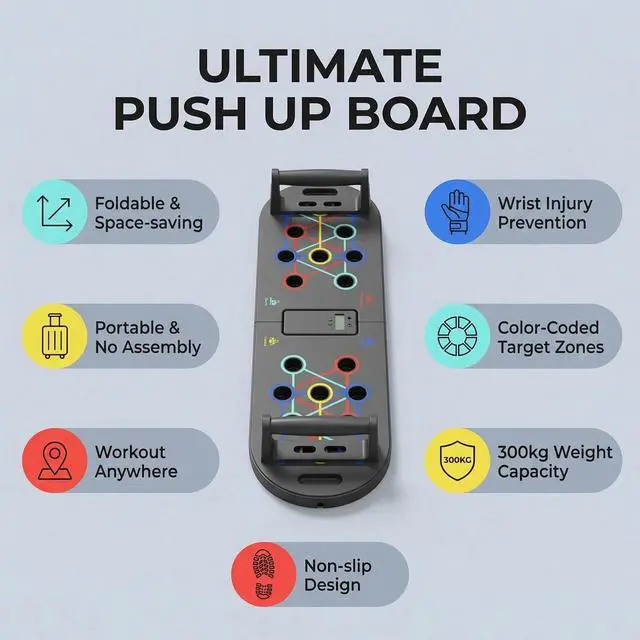 Alt view image 2 of 7 - Push Up Board, BESUNTEK Multi-Functional Foldable Push Up Bars, Portable Floor Home Gym Equipment for Chest Shoulder Arm Abs and Full Body Workout(Basic Model)