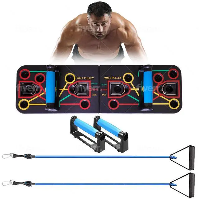 Main image of Multi-use 10 in 1 Push Up Board for Upper Body Strength Training. Push up board with resistance bands attachments for home workouts.