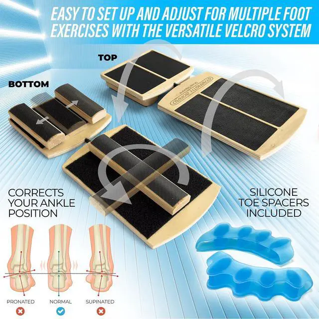 Alt view image 2 of 6 - Board for Ankle Mobility, Single Leg Balance Board, Foot Strengthener, Trainer for Plantar Fasciitis, Sprains, Posture Correction - Toe Spacers & Travel Bag Included