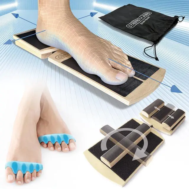 Main image of Board for Ankle Mobility, Single Leg Balance Board, Foot Strengthener, Trainer for Plantar Fasciitis, Sprains, Posture Correction - Toe Spacers & Travel Bag Included