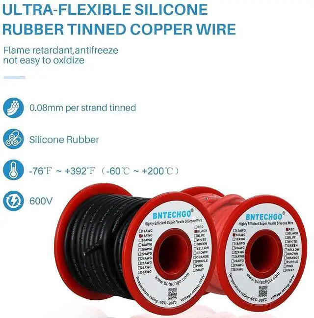 Alt view image 2 of 7 - 14 Gauge Silicone Wire Spool red and Black Each 25ft Flexible 14 AWG Stranded Tinned Copper Wire