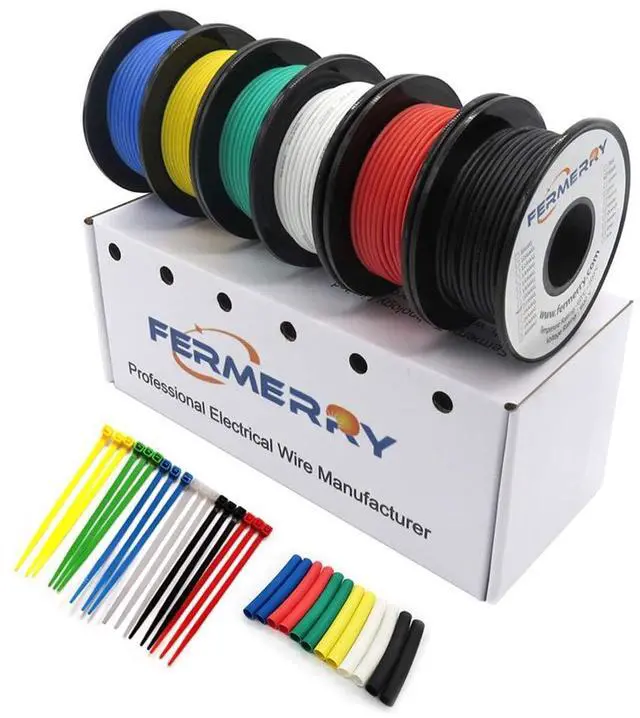 Main image of 14 AWG Stranded Wire Spool 10ft Each 6 Colors Flexible 14 Gauge Silicone Hook up Wire Kit Electrical Tinned Copper Wire