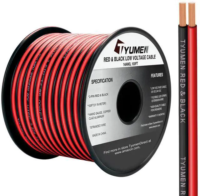 Main image of 100FT 14/2 Gauge Red Black Cable Hookup Electrical Wire LED Strips Extension Wire 12V/24V DC, 14AWG Flexible Extension Cord for LED Ribbon Lamp Tape Lighting