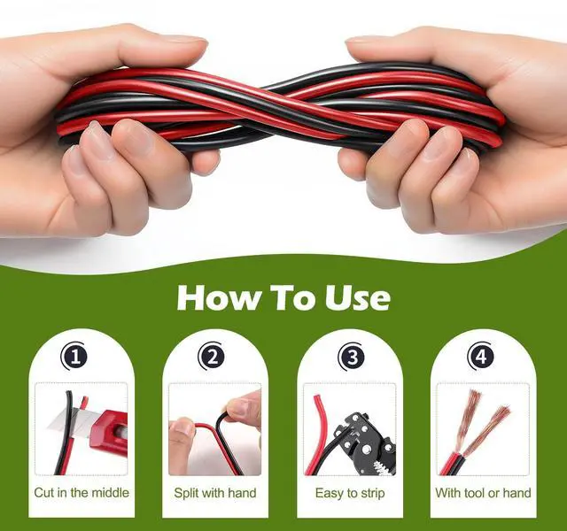 Alt view image 3 of 7 - 100FT 14/2 Gauge Red Black Cable Hookup Electrical Wire LED Strips Extension Wire 12V/24V DC, 14AWG Flexible Extension Cord for LED Ribbon Lamp Tape Lighting