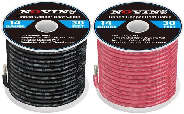 Main image of 14 Gauge Marine Wire 14 AWG Marine Grade Wire Include 14 Gauge 30FT Red & 30FT Black,14AWG Oxygen-Free Tinned Copper Electrical Cable for Automotive Boat Outdoor RV Camper