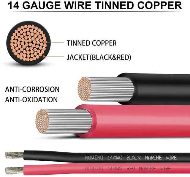 Alt view image 2 of 7 - 14 Gauge Marine Wire 14 AWG Marine Grade Wire Include 14 Gauge 30FT Red & 30FT Black,14AWG Oxygen-Free Tinned Copper Electrical Cable for Automotive Boat Outdoor RV Camper