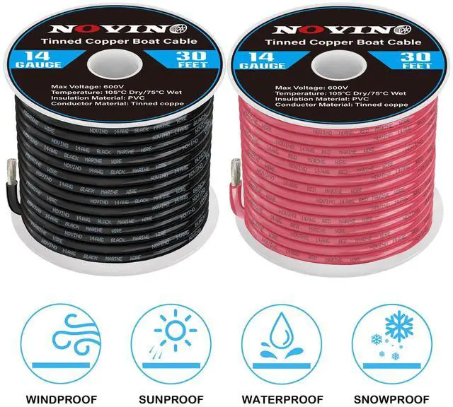 Alt view image 3 of 7 - 14 Gauge Marine Wire 14 AWG Marine Grade Wire Include 14 Gauge 30FT Red & 30FT Black,14AWG Oxygen-Free Tinned Copper Electrical Cable for Automotive Boat Outdoor RV Camper