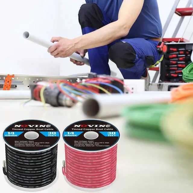 Alt view image 5 of 7 - 14 Gauge Marine Wire 14 AWG Marine Grade Wire Include 14 Gauge 30FT Red & 30FT Black,14AWG Oxygen-Free Tinned Copper Electrical Cable for Automotive Boat Outdoor RV Camper