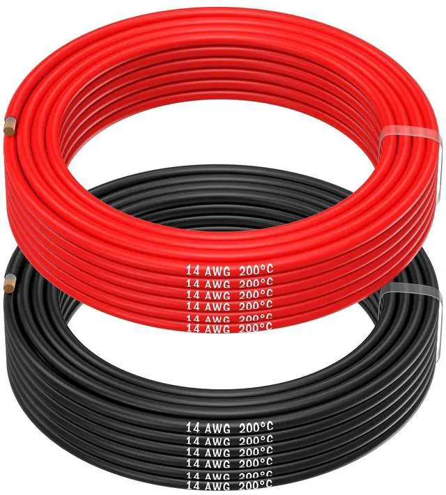 Main image of 14 AWG Electrical Silicone Wire - 14 Gauge (2.08mm²) Tinned Copper Cable 5 m / 16.4 ft 2 Separate Wires Red & Black for RC, Drones, 3D Printers, Batteries, Speaker Wires, Led Strips