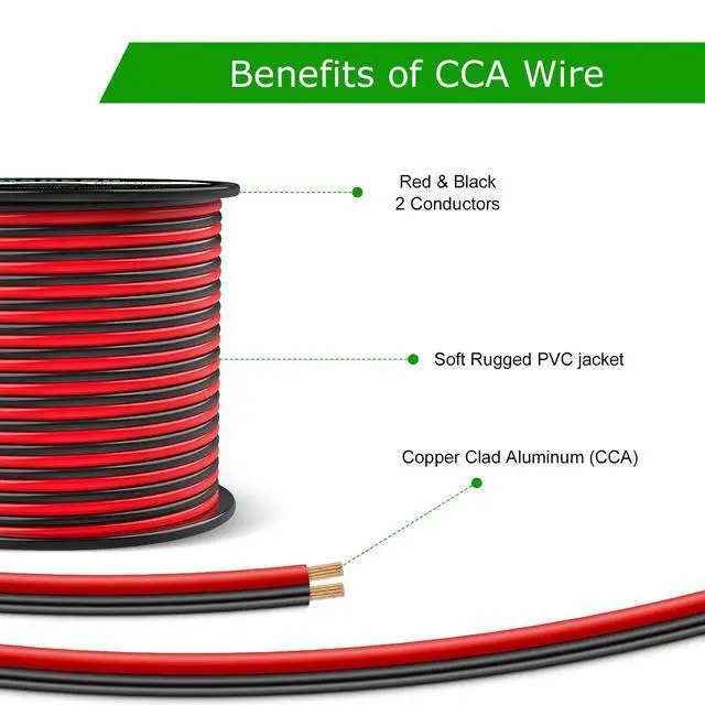 Alt view image 3 of 6 - 18 Gauge Wire, 50FT, 2 Conductors Red & Black PVC Cable, 18AWG Copper Clad Aluminum Extension Cord for Speaker, LED, Car Wire, Automotive 12V/24V DC