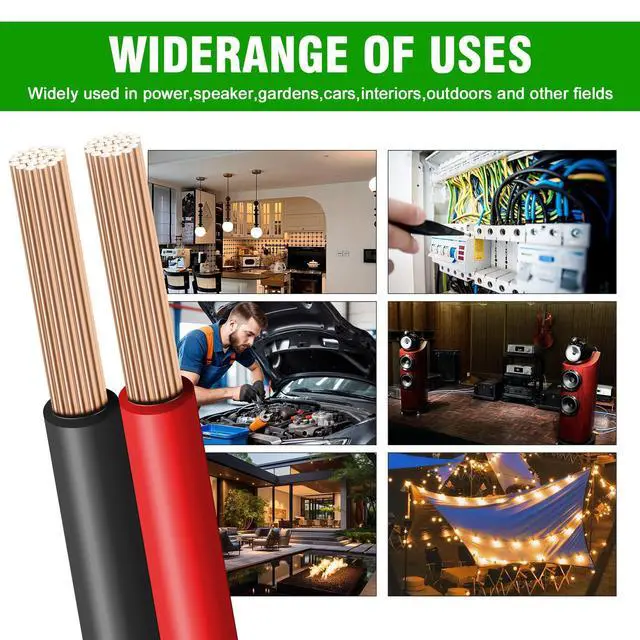 Alt view image 6 of 6 - 18 Gauge Wire, 50FT, 2 Conductors Red & Black PVC Cable, 18AWG Copper Clad Aluminum Extension Cord for Speaker, LED, Car Wire, Automotive 12V/24V DC