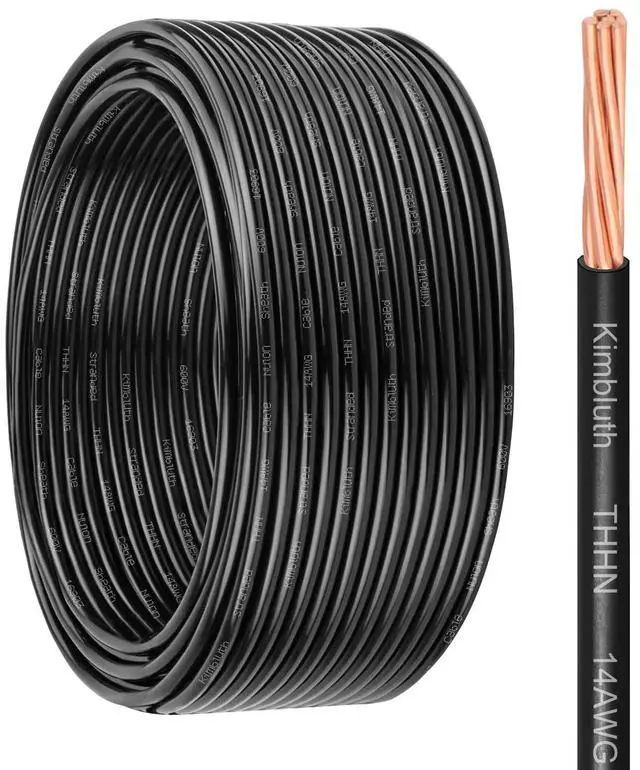 Main image of THHN Wire 14 Gauge 25 FT Stranded Copper Wire, 14 AWG Copper Wire Rated up to 600V Building Wire Nylon Jacket for Residential, CNC, Ground, Industrial (14 Gauge, Black)