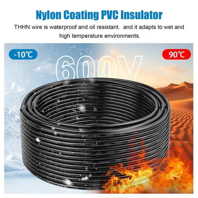 Alt view image 3 of 6 - THHN Wire 14 Gauge 25 FT Stranded Copper Wire, 14 AWG Copper Wire Rated up to 600V Building Wire Nylon Jacket for Residential, CNC, Ground, Industrial (14 Gauge, Black)