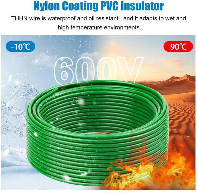 Alt view image 3 of 6 - THHN Wire 12 Gauge 25 FT OFC Electrical Wire, 12 AWG Solid Copper Wire Rated up to 600V Building Wire Nylon Jacket for Residential, CNC, Ground, Industrial (12 Gauge, Green)
