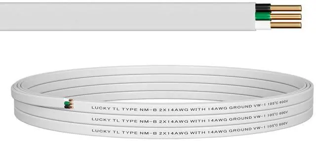 Main image of 14/2 NM-B Wire with Ground, 25FT, 14 AWG 2 Conductor, Made of Pure Copper, Suitable for Lighting switches, sockets and Other Electrical Loads