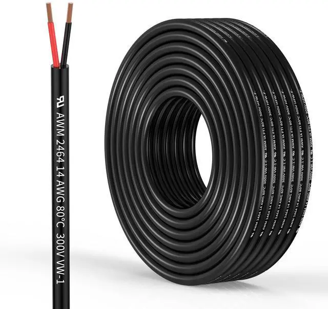 Main image of 14 Gauge 2 Conductor Electrical Wire 14AWG Electrical Wire Stranded PVC Cord Oxygen-Free Copper Cable 10FT/3.1M Flexible Low Voltage LED Cable for LED Strips Lamps Lighting Automotive(14/2AWG-10FT)