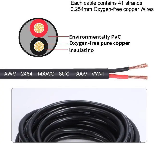 Alt view image 3 of 7 - 14 Gauge 2 Conductor Electrical Wire 14AWG Electrical Wire Stranded PVC Cord Oxygen-Free Copper Cable 10FT/3.1M Flexible Low Voltage LED Cable for LED Strips Lamps Lighting Automotive(14/2AWG-10FT)