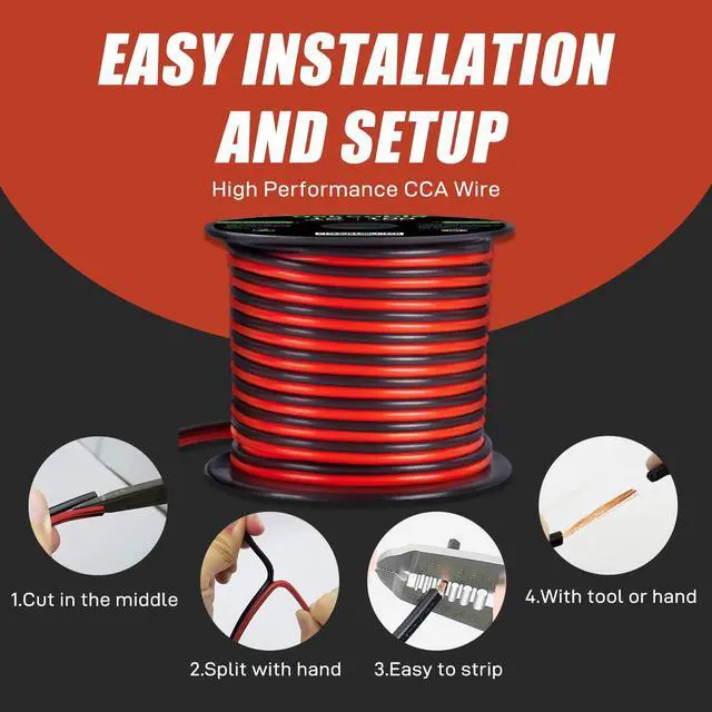 Alt view image 2 of 7 - 14 Gauge Wire, 14 AWG Electrical Wire Cable, 2 Conductors Red Black Wire, Copper Clad Aluminum(CCA) Flexible PVC Extension Cord for Speaker, Hookup LED Strips, Automotive 12V/24V DC (50FT)