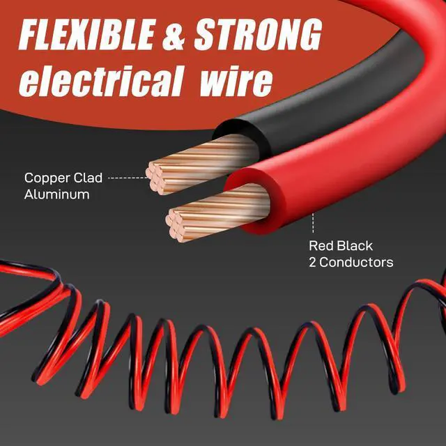 Alt view image 3 of 7 - 14 Gauge Wire, 14 AWG Electrical Wire Cable, 2 Conductors Red Black Wire, Copper Clad Aluminum(CCA) Flexible PVC Extension Cord for Speaker, Hookup LED Strips, Automotive 12V/24V DC (50FT)
