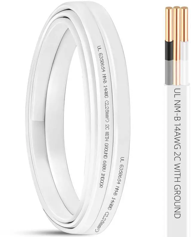 Main image of 10ft NM-B 14/2 Wire with Ground,14/2 Electrical Wire 14 Gauge 2 Conductor 14 AWG Copper Solid Indoor 14/2 W/G NMB Cable NonMetallic Sheathed with Ground,Residential Electrical Wiring for Switch,Outlet