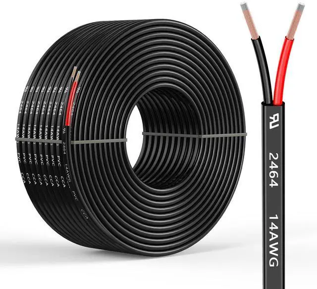 Main image of 14 Gauge 2 Conductors 30FT Electrical Wire, Flexible Low Voltage PVC Copper Clad Aluminum Extension Cord for Car Speaker Wire, Car Lighting, LED Wire, Outdoor Lighting, Residential Wiring, 12V/24V DC