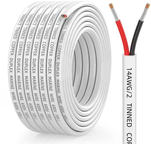 Main image of 14 Gauge Marine Wire, 14/2 Duplex Marine Grade Cable, IP68 Waterproof/Oxygen-Free Tinned Copper Stranded PVC 14 AWG Wire for Boat, Automotive, RV, Solar, LED Strips (30FT)