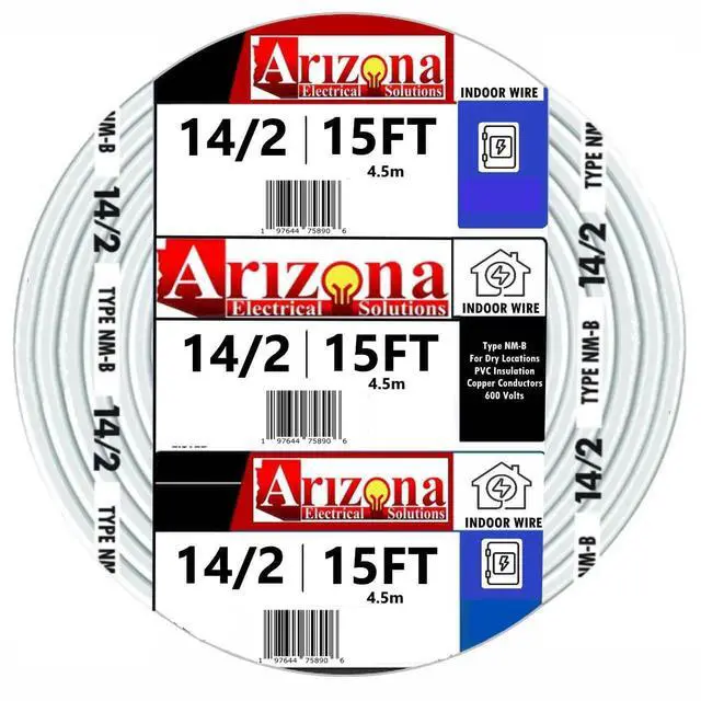 Main image of 14/2 NM-B Copper Wire, 14 AWG 2 Conductors with Ground, 15 Ft White