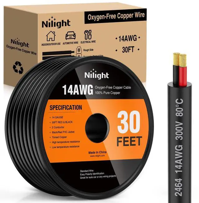 Main image of 30FT 14AWG Oxygen-Free Copper Wire Red Black Electrical Stranded PVC Cord 2 Conductor Parallel 300V DC Flexible Extension Cords for LED Strips Lamps Lighting