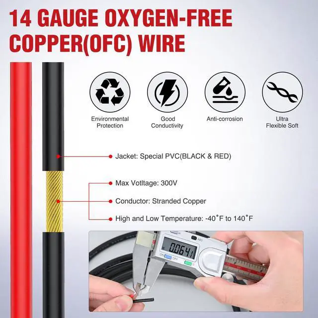 Alt view image 3 of 7 - 30FT 14AWG Oxygen-Free Copper Wire Red Black Electrical Stranded PVC Cord 2 Conductor Parallel 300V DC Flexible Extension Cords for LED Strips Lamps Lighting
