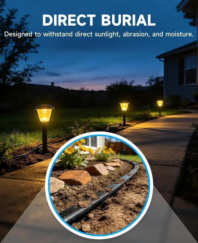 Alt view image 5 of 7 - 14 Gauge Wire 2 Conductor Electrical Wire, 14/2 Low Voltage Tinned Copper Tinned Copper Cable, UL-Listed Outdoor Lighting Wire for Pathway Lights, Deck Step Lights, Landscape Lighting - 30 FT