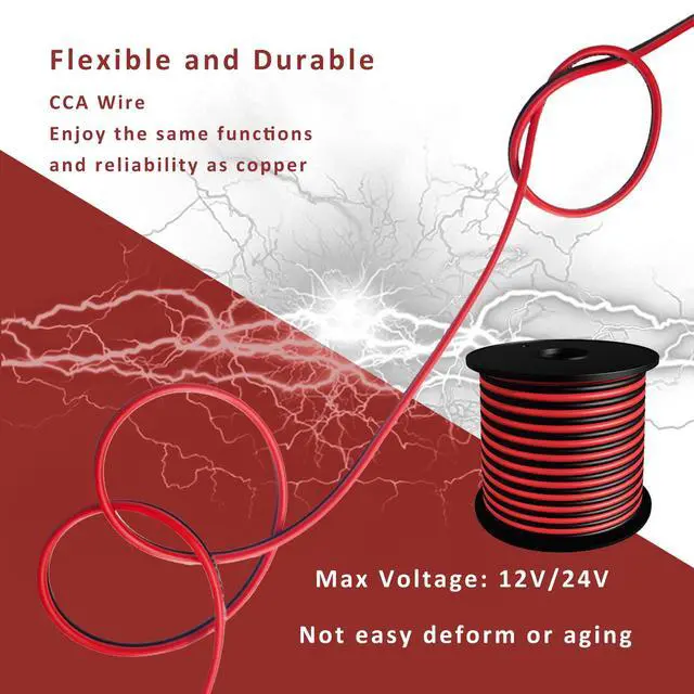 Alt view image 3 of 5 - 14AWG 2Conductor Red Black Cable 100FT Electrical Wire Cable LED Strips Extension Wire 12V/24V DC Cable Flexible Wire Extension Cord Copper Clad Aluminum Copper Wire