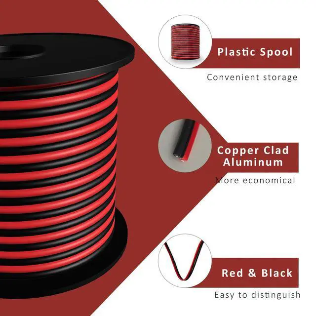 Alt view image 5 of 5 - 14AWG 2Conductor Red Black Cable 100FT Electrical Wire Cable LED Strips Extension Wire 12V/24V DC Cable Flexible Wire Extension Cord Copper Clad Aluminum Copper Wire