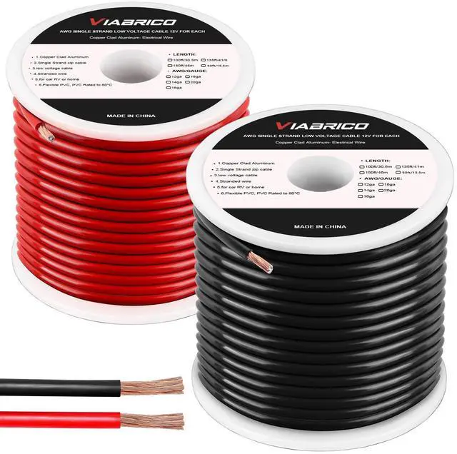 Main image of 14 Gauge Wire 200FT, 14 AWG Auto 100ft Each Spool, 2 Colors Copper Clad Aluminium Low Voltage Electrical Wire 14 Gauge, Hookup Wire Kit for Breadboard/Automotive/DIY/Battery