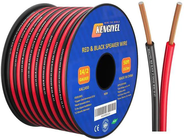 Main image of Speaker Wire 14 Gauge 50FT 2 Conductors Red Black Cable Hookup LED Lighting Strips Electrical Wire Extension Cord 14/2 Gauge Wire Copper Clad Aluminum 12V/24V DC Cable Flexible Extension Cord