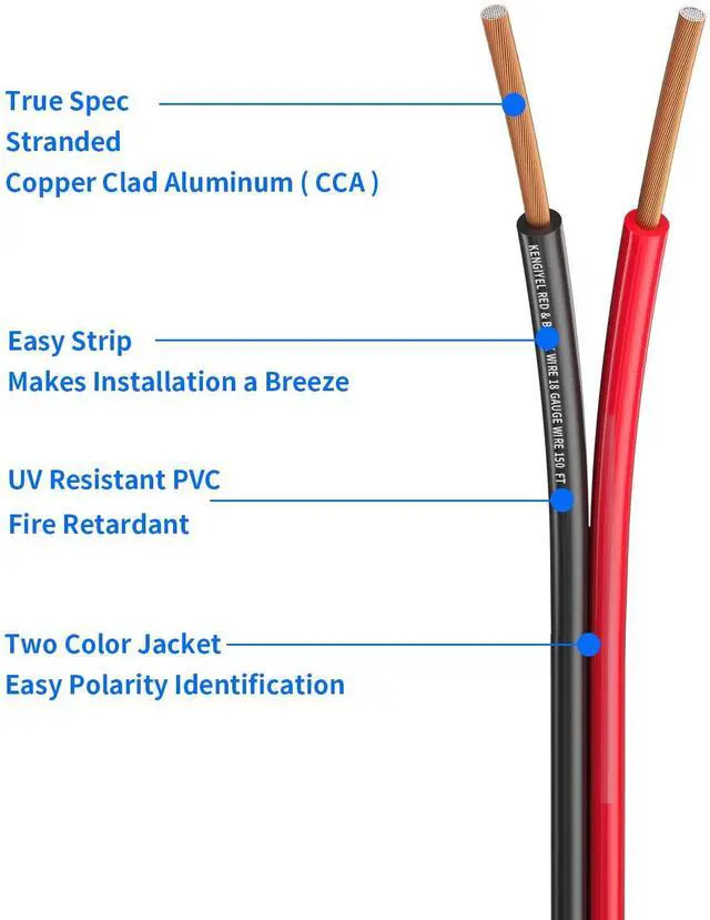 Alt view image 2 of 7 - Speaker Wire 14 Gauge 50FT 2 Conductors Red Black Cable Hookup LED Lighting Strips Electrical Wire Extension Cord 14/2 Gauge Wire Copper Clad Aluminum 12V/24V DC Cable Flexible Extension Cord