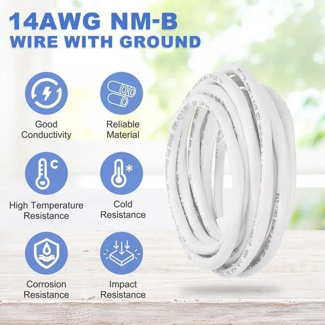 Alt view image 3 of 6 - 14/2 NM-B Wire with Ground, 10Ft 14AWG 600V UL-Listed Pure Copper Wire 2 Conductor Non-Metallic Sheathed Electrical Cable for Residential Commercial Indoor Wiring(White)