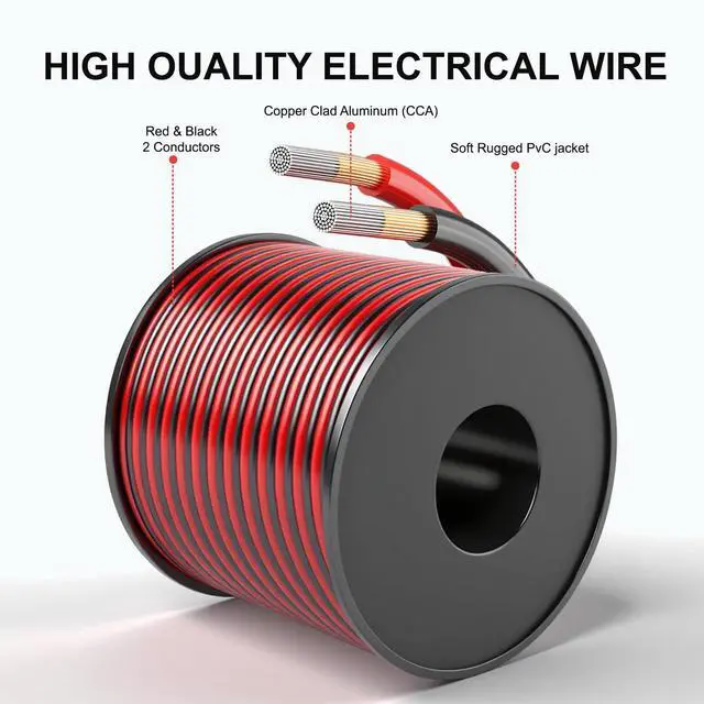Alt view image 4 of 5 - 100FT 12 Gauge 2 Cord Copper Clad Aluminum Electrical Wire Extension Cable 12/2 CL2 Rated 12 AWG for LED Strips, Lights, Lamps, Automotive, Boats, Speakers, Audio