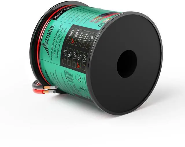 Main image of 100FT 12 Gauge 2 Cord Copper Clad Aluminum Electrical Wire Extension Cable 12/2 CL2 Rated 12 AWG for LED Strips, Lights, Lamps, Automotive, Boats, Speakers, Audio