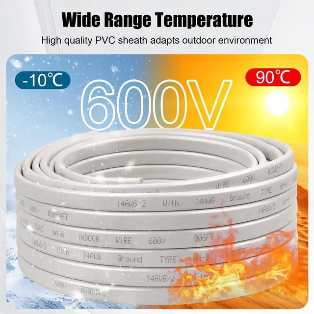 Alt view image 6 of 7 - 14/2 Wire with Ground - 10FT 14 Gauge NM-B Non-Metallic Sheathed Cable 100% Pure Copper 14 AWG 2 Conductor Residential Indoor Wire for Outlets, Switches, Other Loads and Lighting Wiring Projects etc.