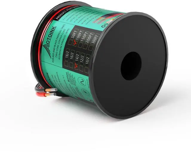 Main image of 100FT 14 Gauge 2 Cord Copper Clad Aluminum Electrical Wire Extension Cable 14/2 CL2 Rated 14 AWG for LED Strips, Lights, Lamps, Automotive, Boats, Speakers, Audio