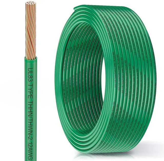 Main image of THHN Wire 12 Gauge 25FT, UL83 THHN/THWN-2 12 AWG Cable Stranded Copper with Nylon Jacket and PVC Insulation Building Wires for Residential, Ground, CNC, Panel Wiring, Circuit, Control(600V, Green)