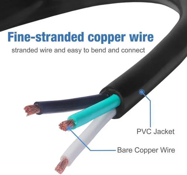 Alt view image 4 of 7 - 6ft 14 Gauge 3 Prong Heavy Duty Replacement Power Supply Cord Cable 110V 115V 120V Pigtail for Universal AC Appliance, NEMA 5-15 Plug US SJT 14AWG (15A)