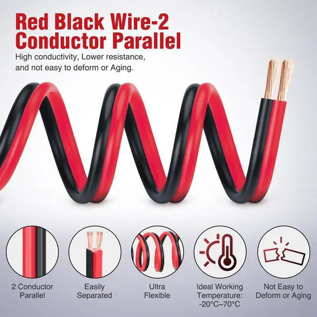 Alt view image 3 of 7 - 100FT 14AWG Copper Clad Aluminum Wire 14/2 Gauge Red Black CCA Electrical Cable 2 Conductor Parallel 12V/24V DC Flexible Extension Cords for Car Audio Radio Speaker Amplifier